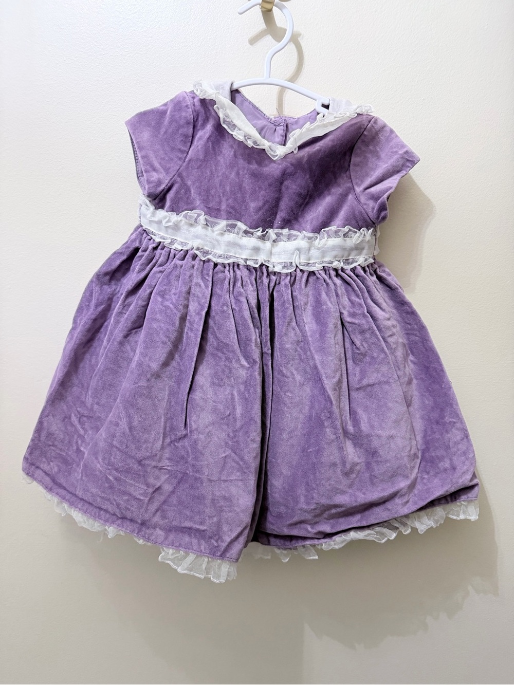 Vintage Y2K Laura Ashley Purple Velour Ruffle Trim Dress 12 months Cottage